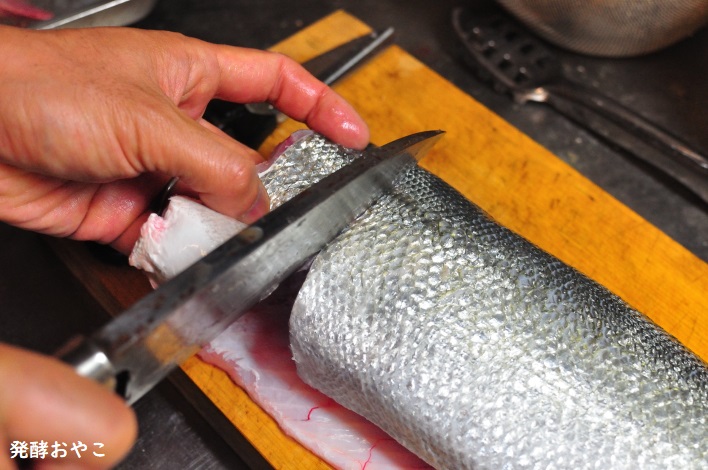 スズキを輪切りにする