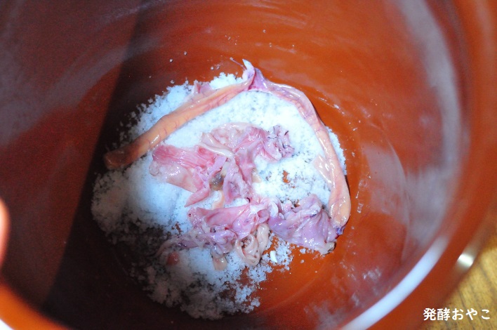 まずは内臓を漬ける